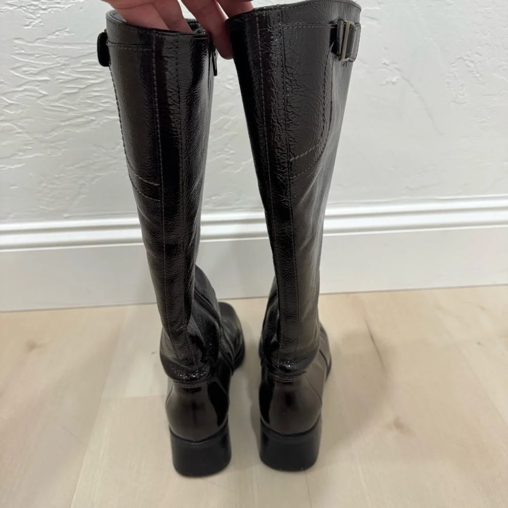 La CANADIENNE Laney Knee Boots Women's 6.5 Patent Dark Brown Waterproof Leather